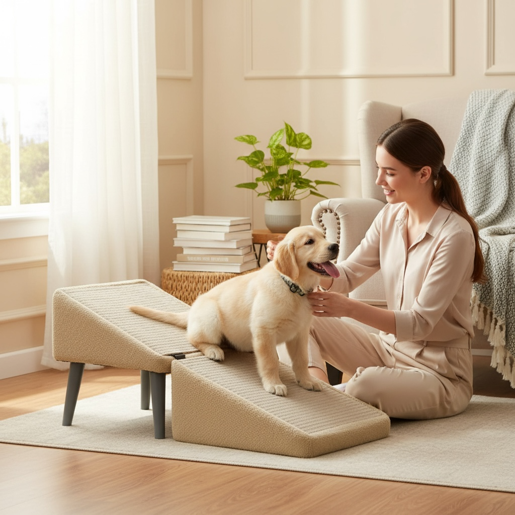Foldable Ottoman Dog Ramp Step Stool for Small Dogs, Non Slip for couch and bed