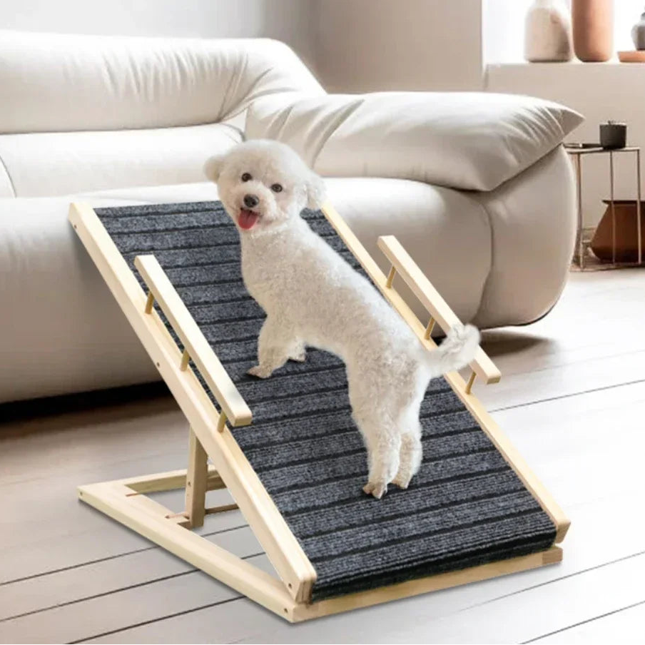 Adjustable Dog Ramp for Couch/Bed – Foldable Solid Wood, Anti-Slip Surface