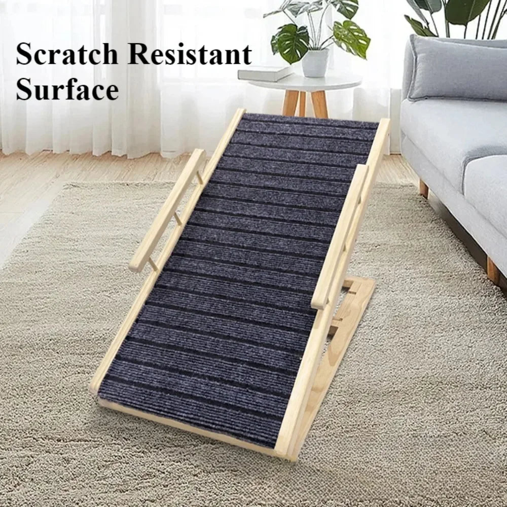 Adjustable Dog Ramp for Couch/Bed – Foldable Solid Wood, Anti-Slip Surface