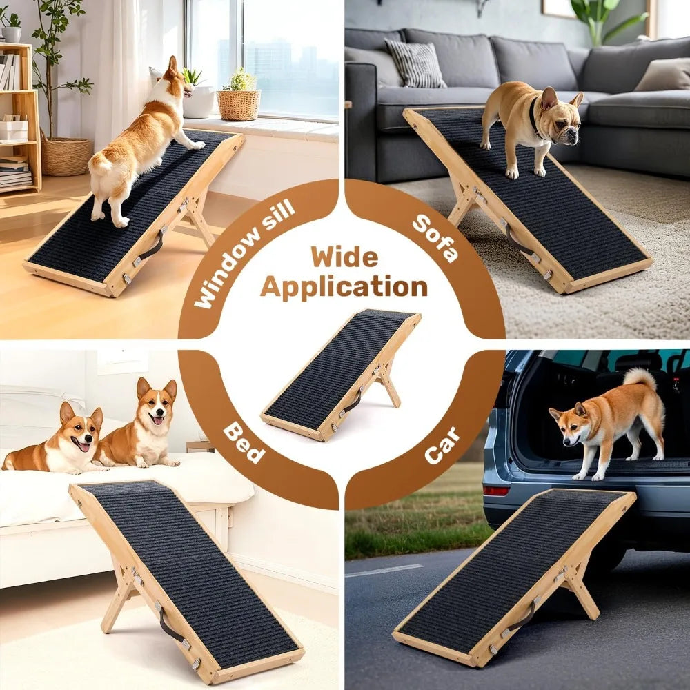 Adjustable Foldable Dog Ramp for Sofa & Bed – Non-Slip Surface (6 Heights)