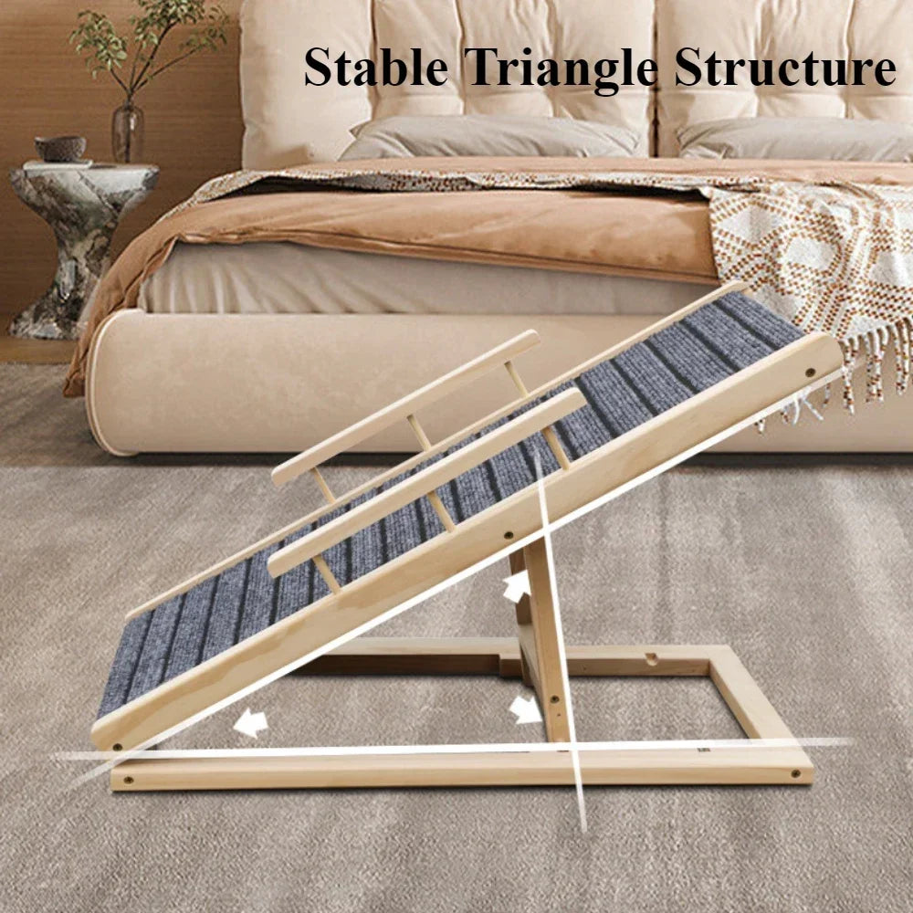 Adjustable Dog Ramp for Couch/Bed – Foldable Solid Wood, Anti-Slip Surface