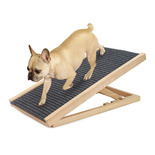 Adjustable Foldable Wooden Dog Ramp – Non-Slip Grip Surface for Car & Bed