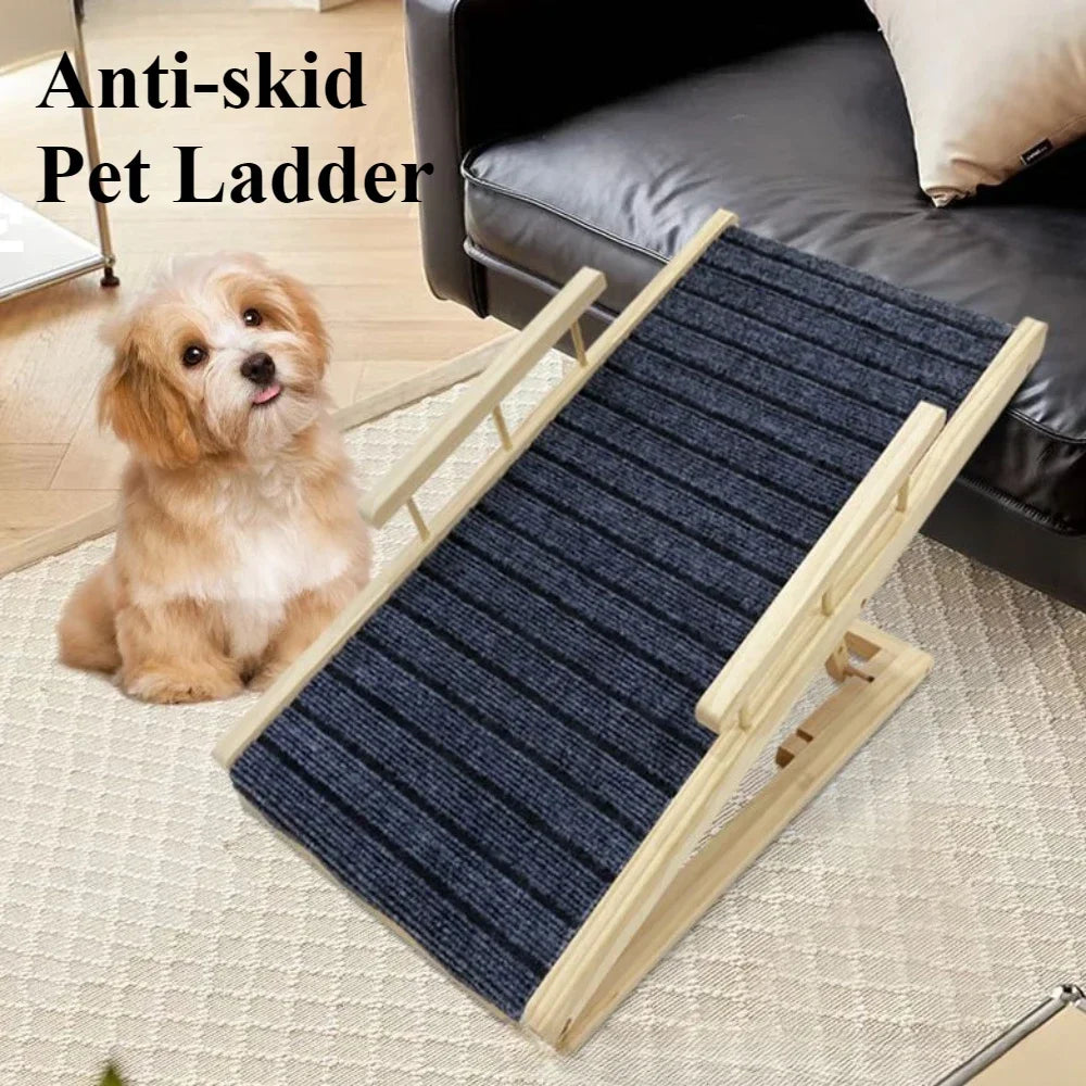 Adjustable Dog Ramp for Couch/Bed – Foldable Solid Wood, Anti-Slip Surface