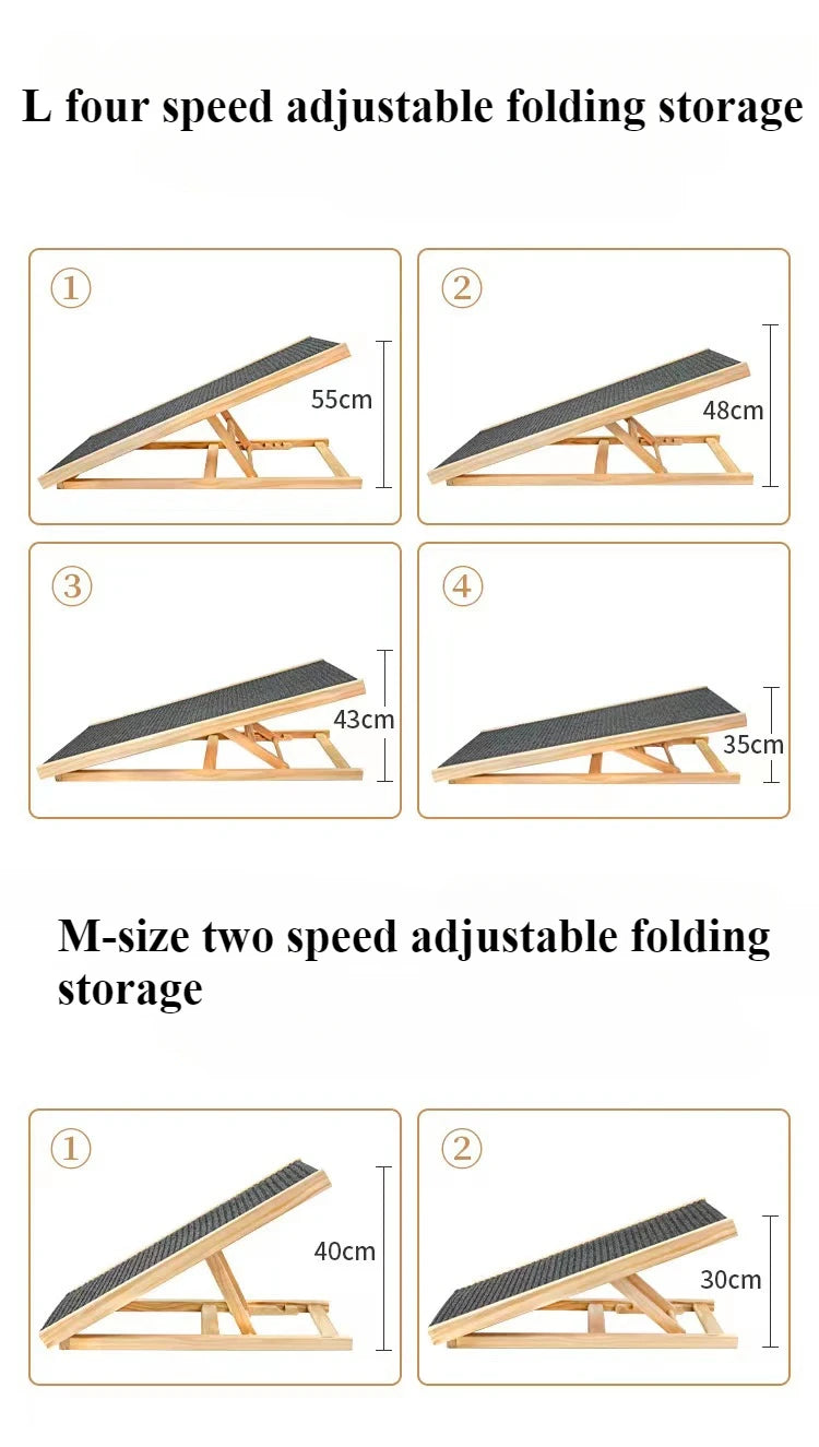 Adjustable Foldable Wooden Dog Ramp – Non-Slip Grip Surface for Car & Bed