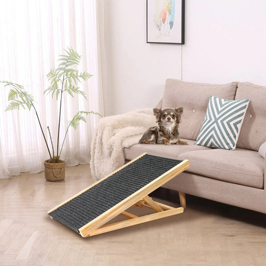 Adjustable Foldable Wooden Dog Ramp – Non-Slip Grip Surface for Car & Bed