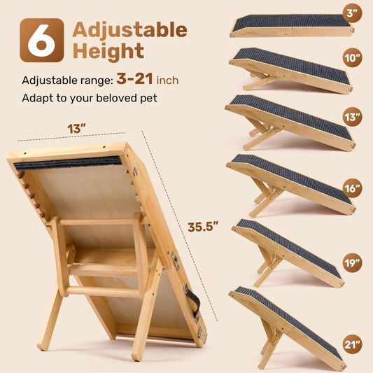 Adjustable Foldable Dog Ramp for Sofa & Bed – Non-Slip Surface (6 Heights)